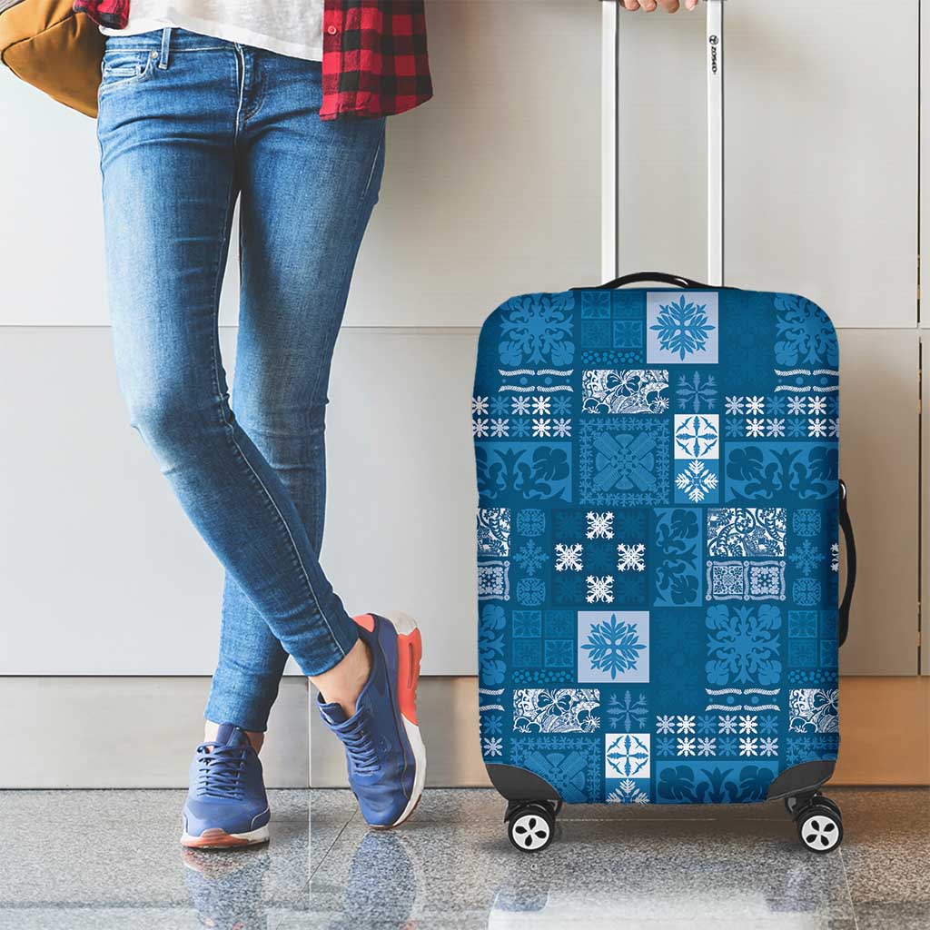 Vintage Hawaiian Quilting Patterns Luggage Cover Blue Style Tribal Fabric Patchwork - Polynesian Pride