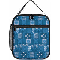 Vintage Hawaiian Quilting Patterns Lunch Bag Blue Style Tribal Fabric Patchwork LT9 10.2 × 8.3 × 4.3 inch Blue - Polynesian Pride