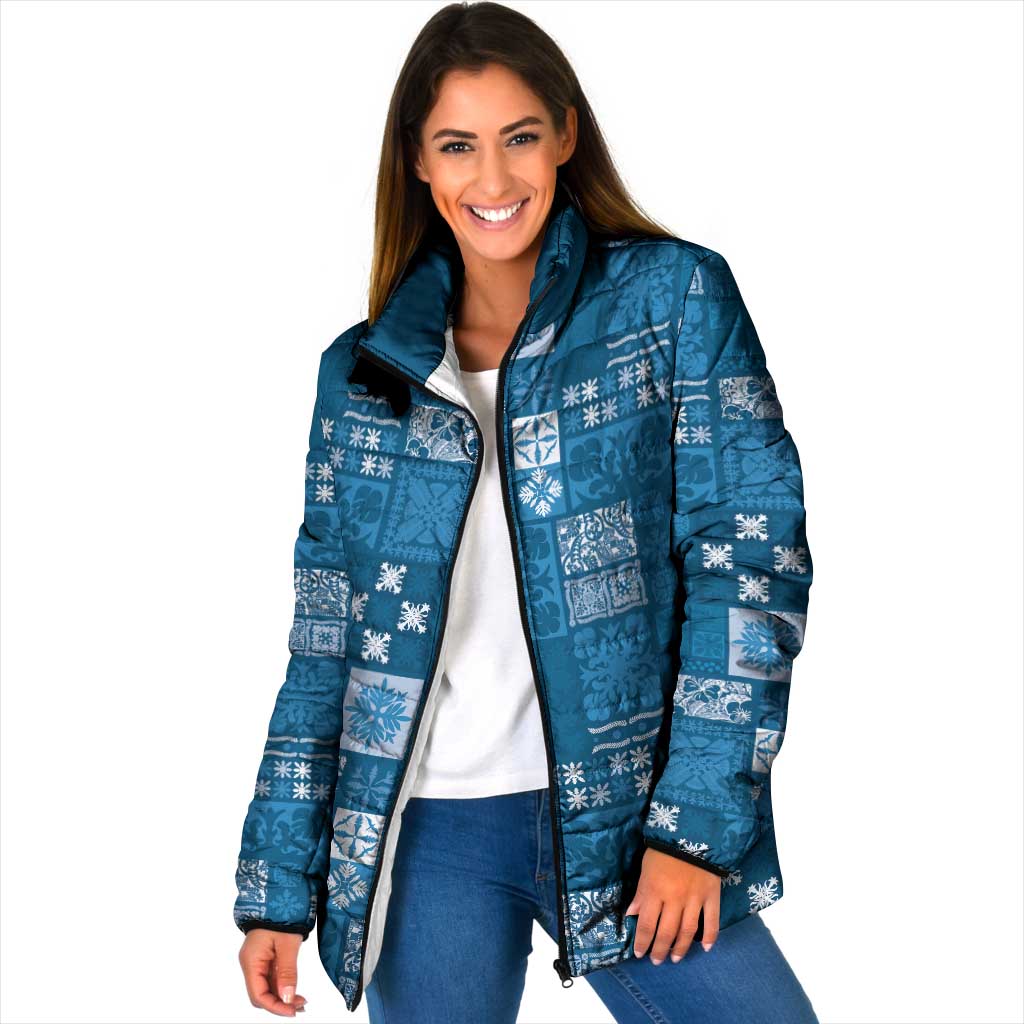 Vintage Hawaiian Quilting Patterns Padded Jacket Blue Style Tribal Fabric Patchwork - Polynesian Pride