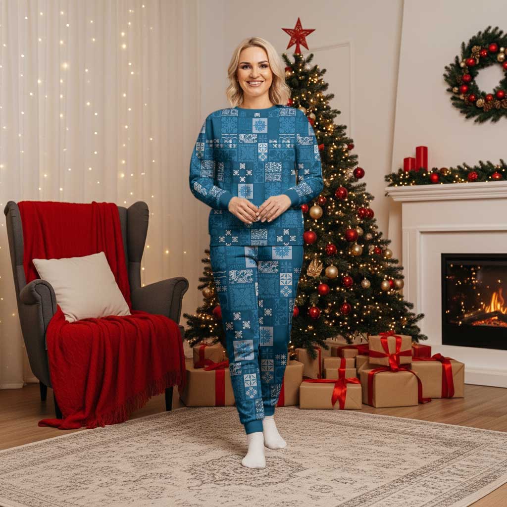 Vintage Hawaiian Quilting Patterns Christmas Pajama Set Blue Style Tribal Fabric Patchwork - Polynesian Pride