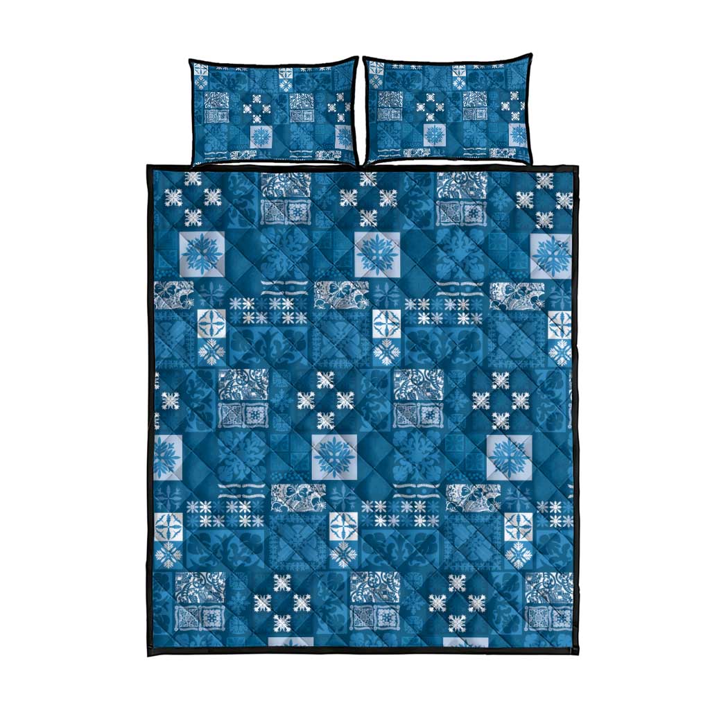 Vintage Hawaiian Quilting Patterns Quilt Bed Set Blue Style Tribal Fabric Patchwork - Polynesian Pride