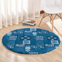 Vintage Hawaiian Quilting Patterns Round Carpet Blue Style Tribal Fabric Patchwork - Polynesian Pride