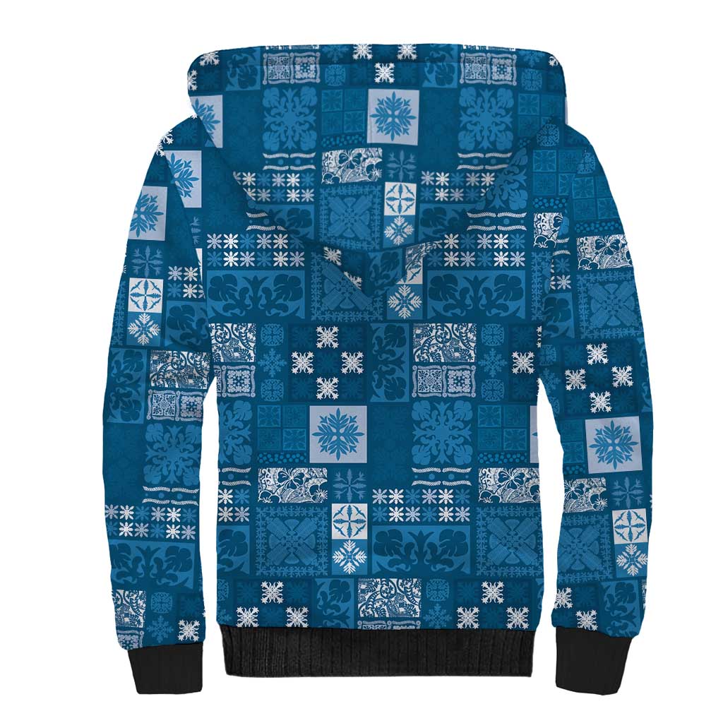 Vintage Hawaiian Quilting Patterns Sherpa Hoodie Blue Style Tribal Fabric Patchwork - Polynesian Pride