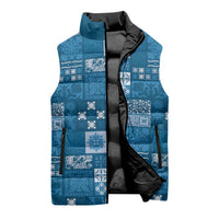 Vintage Hawaiian Quilting Patterns Sleeveless Puffer Jacket Blue Style Tribal Fabric Patchwork - Polynesian Pride