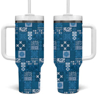 Vintage Hawaiian Quilting Patterns Tumbler With Handle Blue Style Tribal Fabric Patchwork LT9 One Size: 40 oz Blue - Polynesian Pride