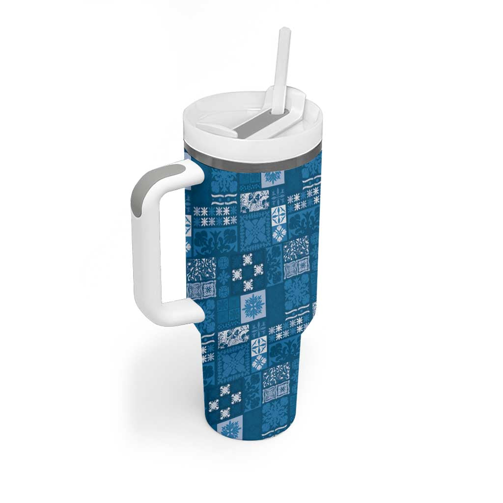 Vintage Hawaiian Quilting Patterns Tumbler With Handle Blue Style Tribal Fabric Patchwork LT9 - Polynesian Pride
