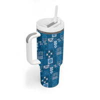 Vintage Hawaiian Quilting Patterns Tumbler With Handle Blue Style Tribal Fabric Patchwork LT9 - Polynesian Pride