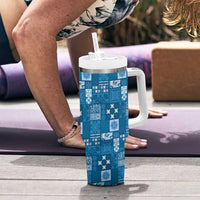 Vintage Hawaiian Quilting Patterns Tumbler With Handle Blue Style Tribal Fabric Patchwork LT9 - Polynesian Pride