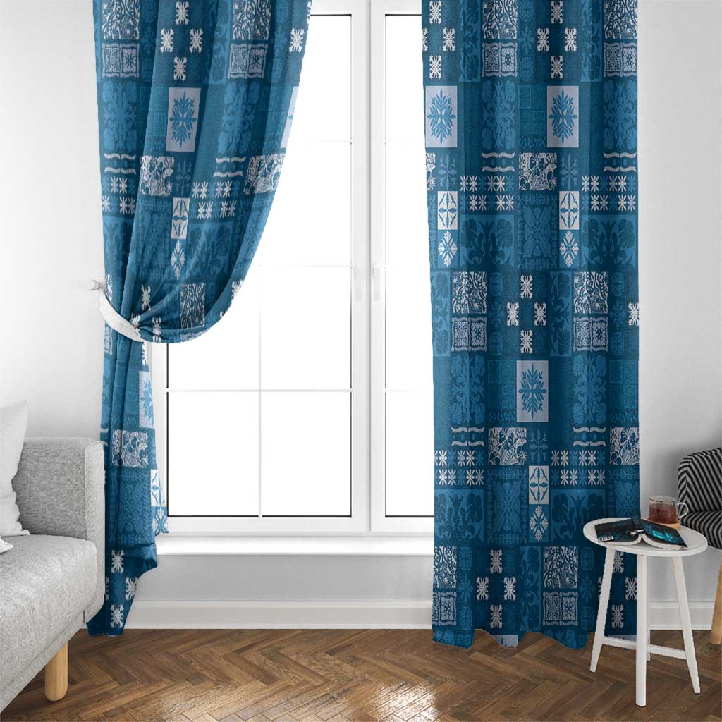 Vintage Hawaiian Quilting Patterns Window Curtain Blue Style Tribal Fabric Patchwork - Polynesian Pride