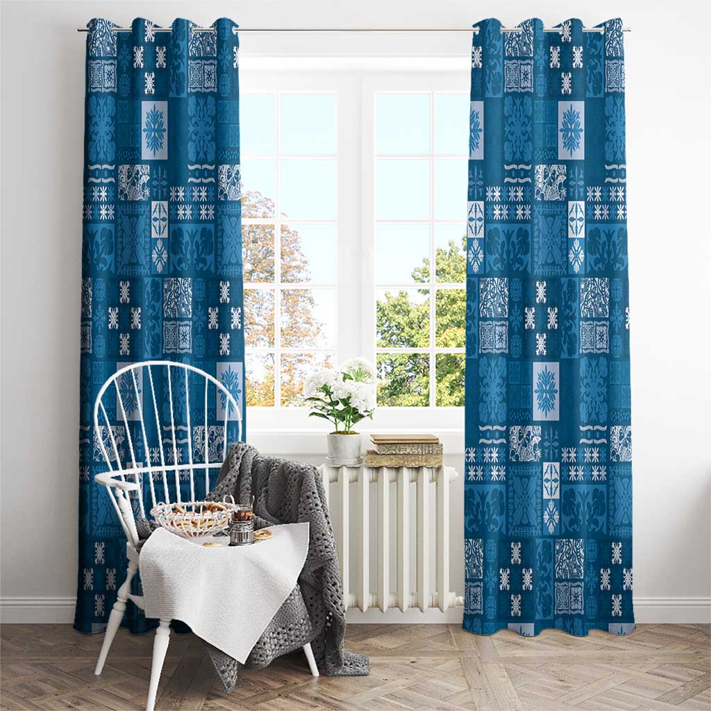 Vintage Hawaiian Quilting Patterns Window Curtain Blue Style Tribal Fabric Patchwork - Polynesian Pride