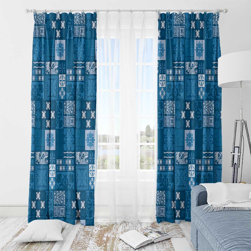 Vintage Hawaiian Quilting Patterns Window Curtain Blue Style Tribal Fabric Patchwork - Polynesian Pride