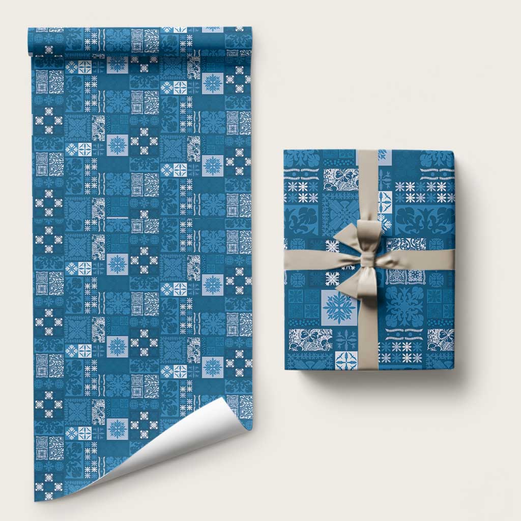 Vintage Hawaiian Quilting Patterns Wrapping Paper Blue Style Tribal Fabric Patchwork - Polynesian Pride