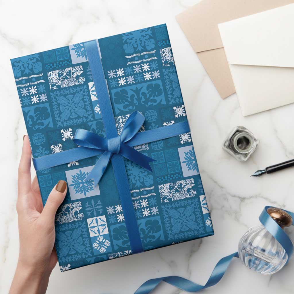 Vintage Hawaiian Quilting Patterns Wrapping Paper Blue Style Tribal Fabric Patchwork - Polynesian Pride