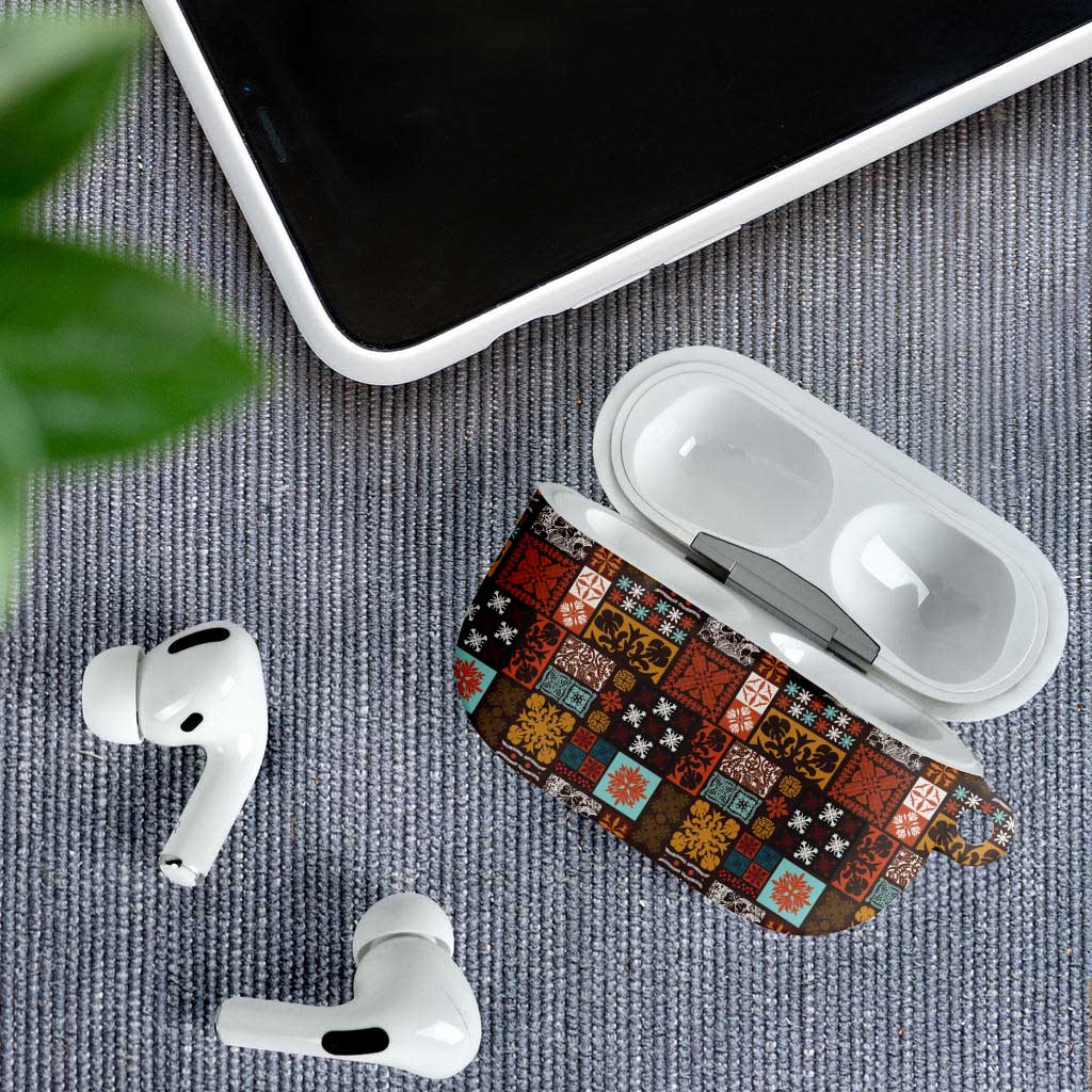 Vintage Hawaiian Quilting Patterns AirPods Case Brown Style Tribal Fabric Patchwork - Polynesian Pride