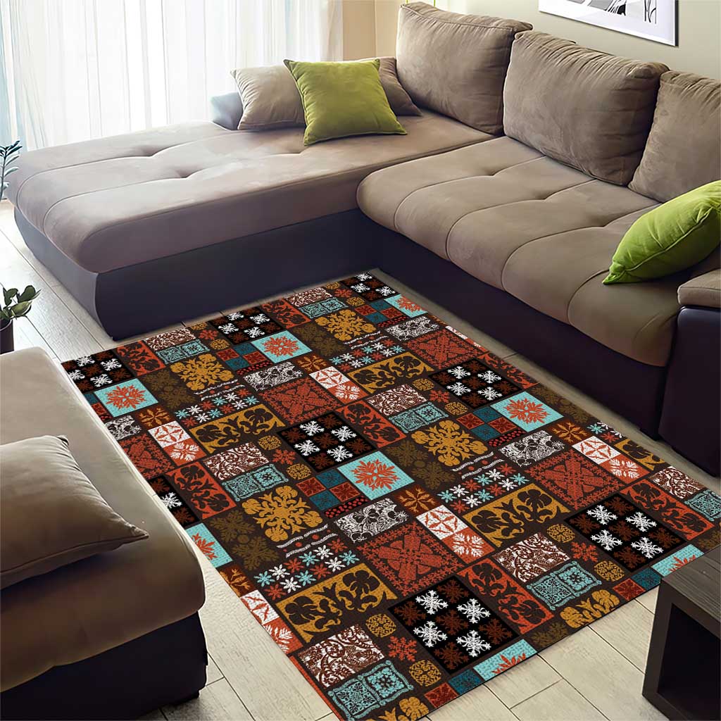 Vintage Hawaiian Quilting Patterns Area Rug Brown Style Tribal Fabric Patchwork - Polynesian Pride