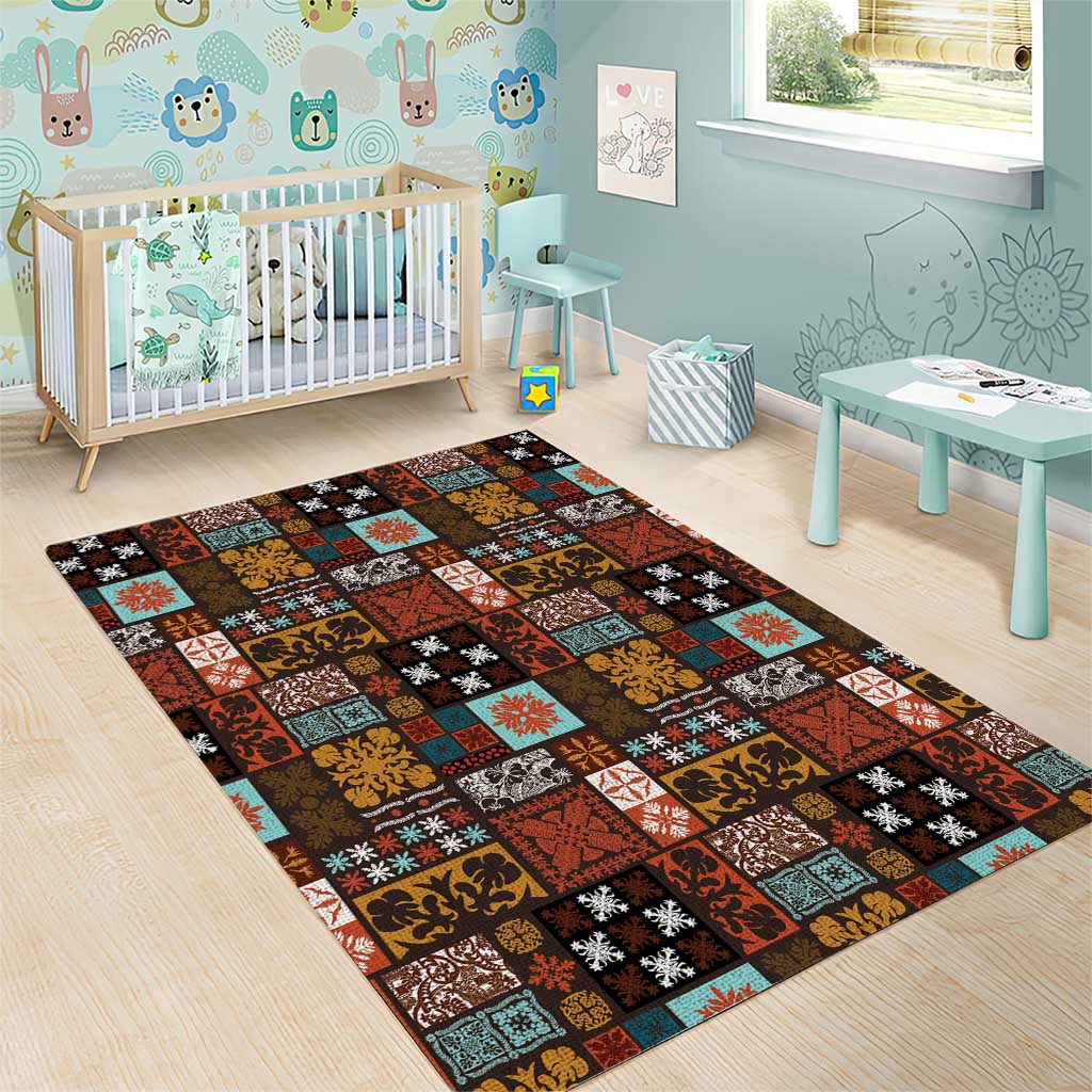 Vintage Hawaiian Quilting Patterns Area Rug Brown Style Tribal Fabric Patchwork - Polynesian Pride
