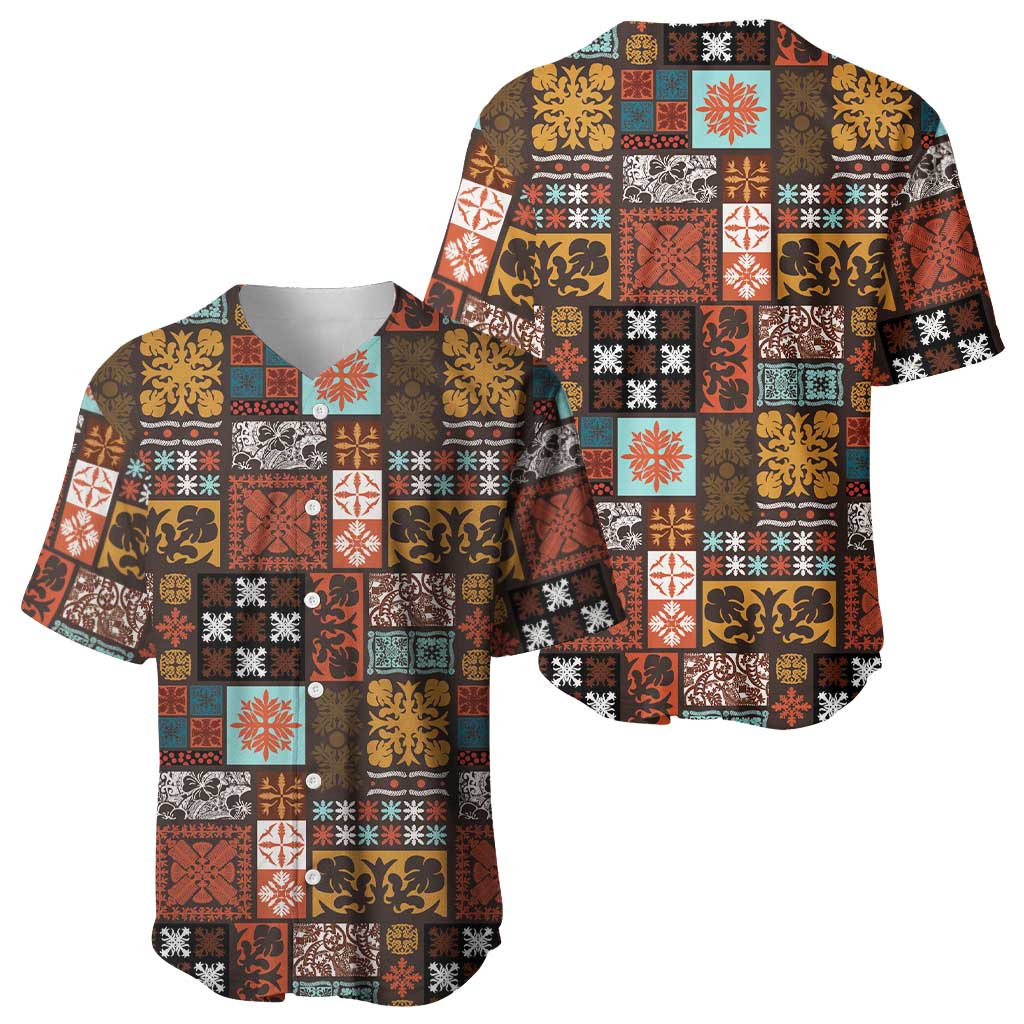 Vintage Hawaiian Quilting Patterns Baseball Jersey Brown Style Tribal Fabric Patchwork - Polynesian Pride
