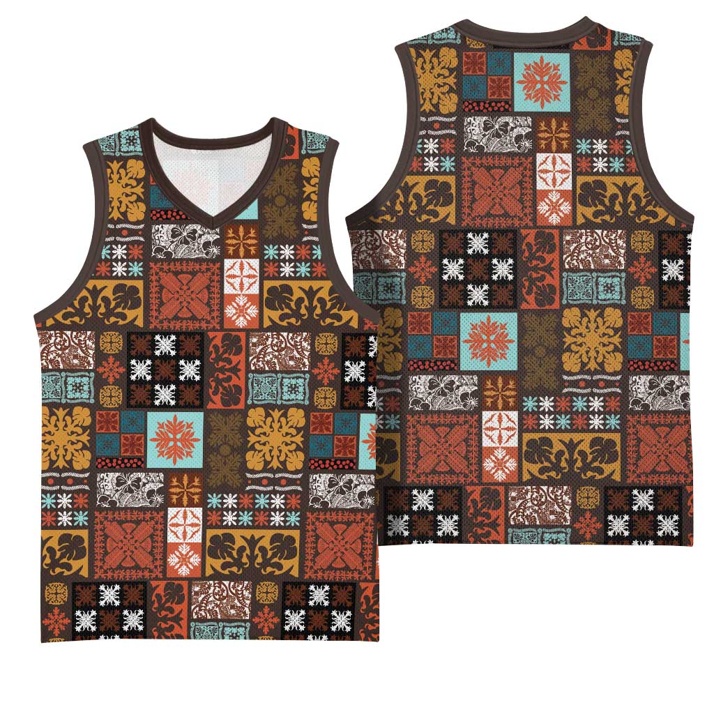 Vintage Hawaiian Quilting Patterns Basketball Jersey Brown Style Tribal Fabric Patchwork - Polynesian Pride