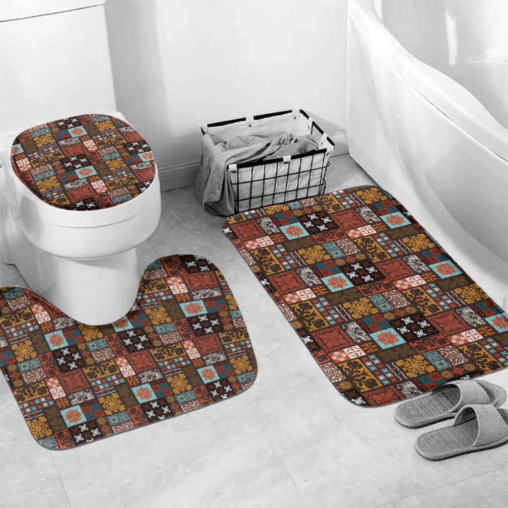 Vintage Hawaiian Quilting Patterns Bathroom Set Brown Style Tribal Fabric Patchwork - Polynesian Pride