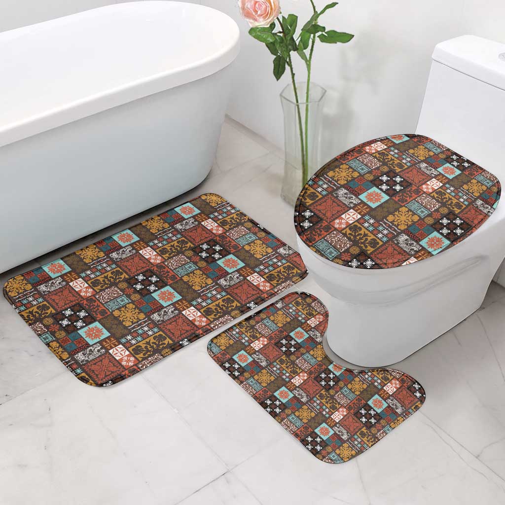 Vintage Hawaiian Quilting Patterns Bathroom Set Brown Style Tribal Fabric Patchwork - Polynesian Pride