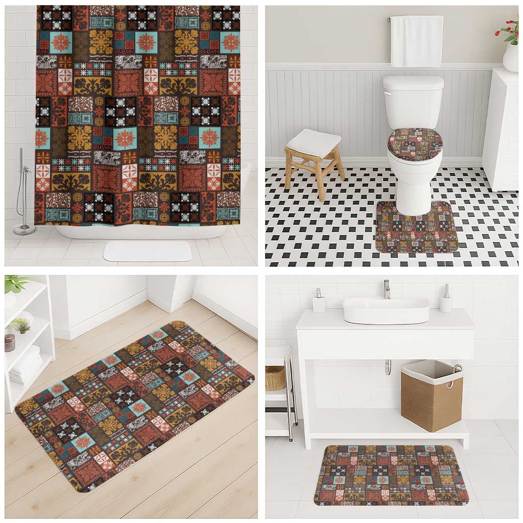 Vintage Hawaiian Quilting Patterns Bathroom Set Brown Style Tribal Fabric Patchwork - Polynesian Pride