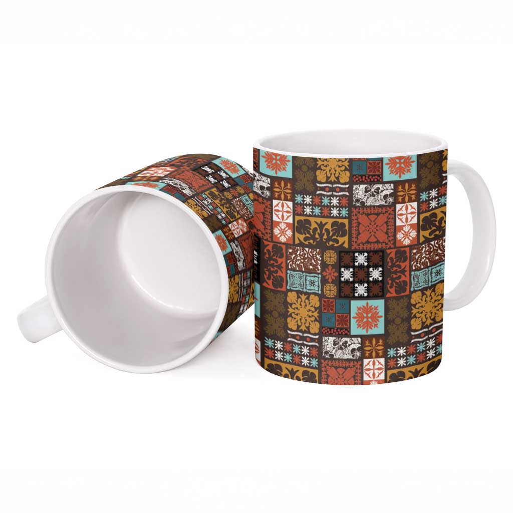 Vintage Hawaiian Quilting Patterns Ceramic Mug Brown Style Tribal Fabric Patchwork - Polynesian Pride