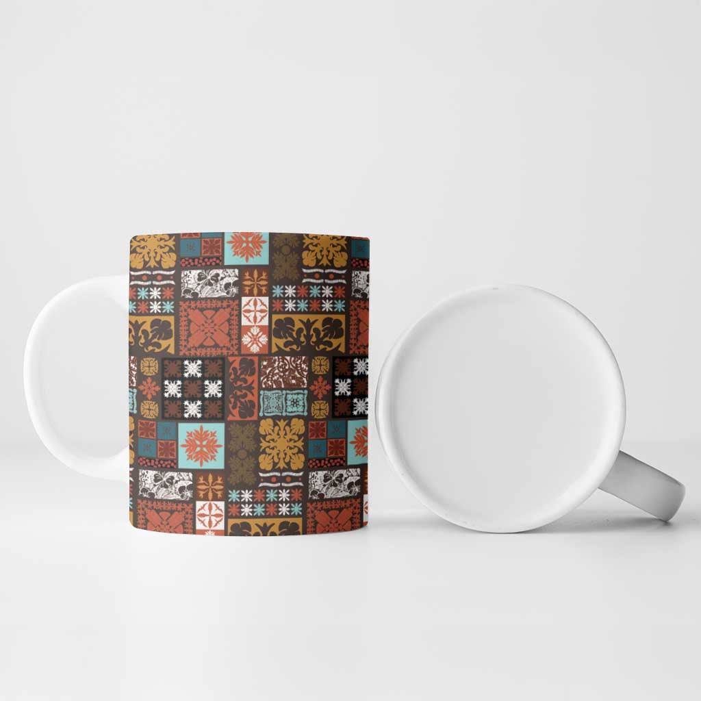 Vintage Hawaiian Quilting Patterns Ceramic Mug Brown Style Tribal Fabric Patchwork - Polynesian Pride