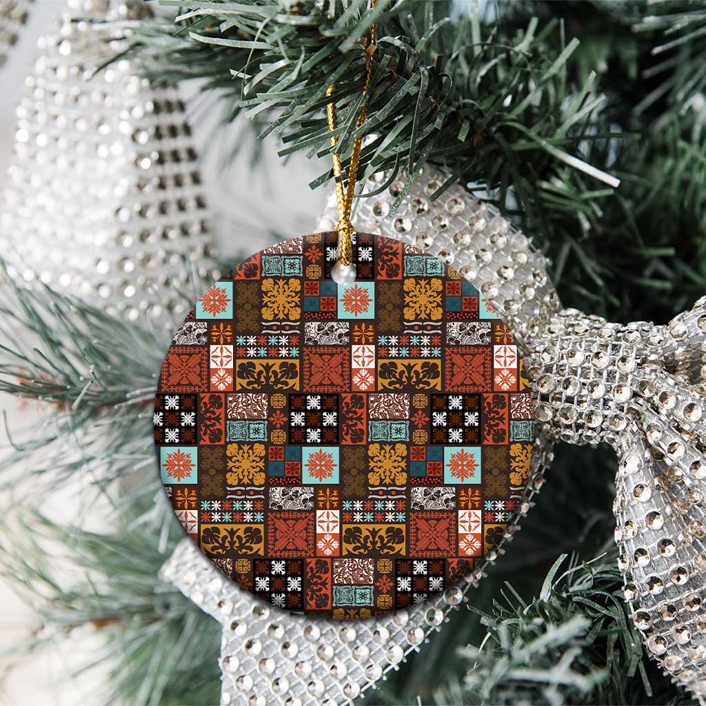 Vintage Hawaiian Quilting Patterns Ceramic Ornament Brown Style Tribal Fabric Patchwork - Polynesian Pride