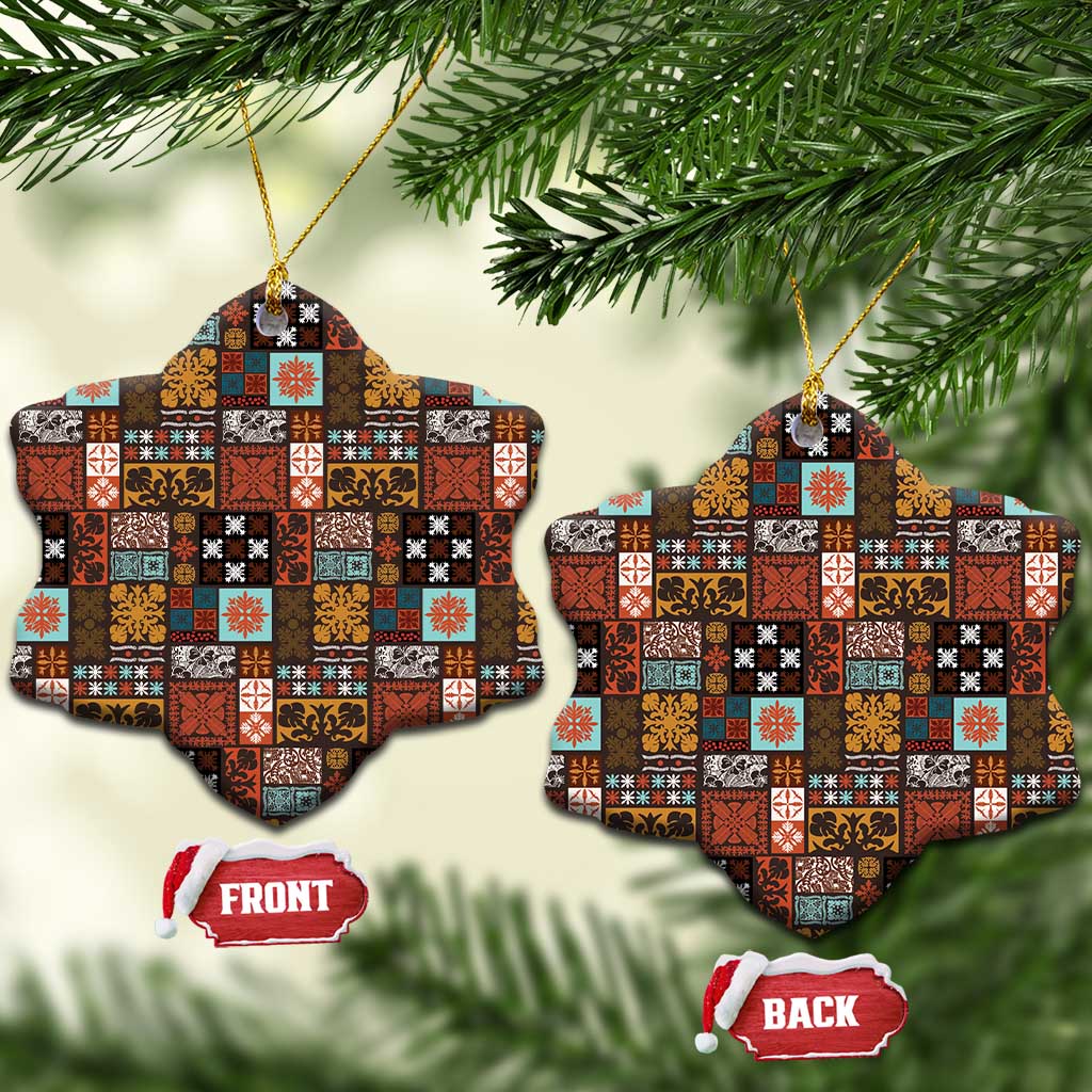 Vintage Hawaiian Quilting Patterns Ceramic Ornament Brown Style Tribal Fabric Patchwork - Polynesian Pride
