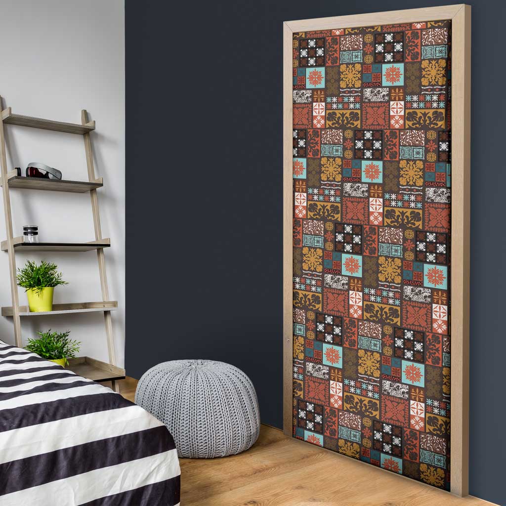 Vintage Hawaiian Quilting Patterns Door Cover Brown Style Tribal Fabric Patchwork - Polynesian Pride