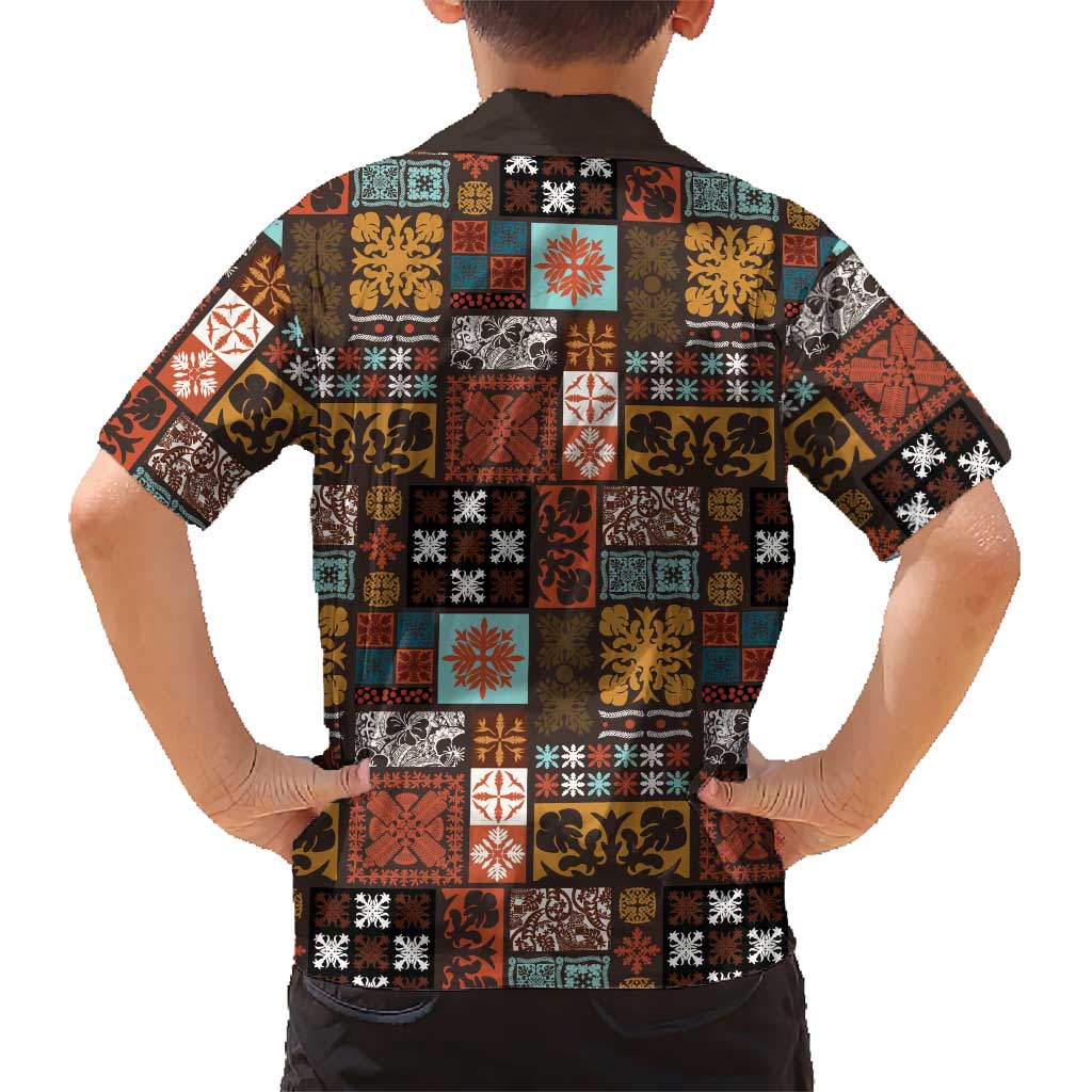 Vintage Hawaiian Quilting Patterns Family Matching Long Sleeve Bodycon Dress and Hawaiian Shirt Brown Style Tribal Fabric Patchwork LT9 - Polynesian Pride