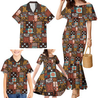 Vintage Hawaiian Quilting Patterns Family Matching Mermaid Dress and Hawaiian Shirt Brown Style Tribal Fabric Patchwork LT9 - Polynesian Pride