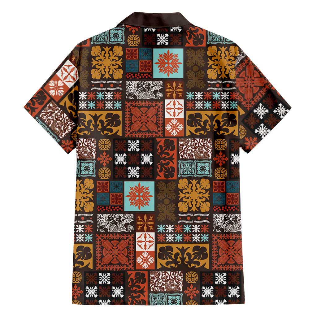 Vintage Hawaiian Quilting Patterns Family Matching Off The Shoulder Long Sleeve Dress and Hawaiian Shirt Brown Style Tribal Fabric Patchwork LT9 - Polynesian Pride