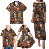 Vintage Hawaiian Quilting Patterns Family Matching Puletasi and Hawaiian Shirt Brown Style Tribal Fabric Patchwork LT9 - Polynesian Pride