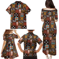 Vintage Hawaiian Quilting Patterns Family Matching Puletasi and Hawaiian Shirt Brown Style Tribal Fabric Patchwork LT9 - Polynesian Pride