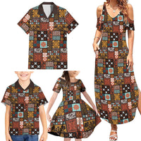Vintage Hawaiian Quilting Patterns Family Matching Summer Maxi Dress and Hawaiian Shirt Brown Style Tribal Fabric Patchwork LT9 - Polynesian Pride