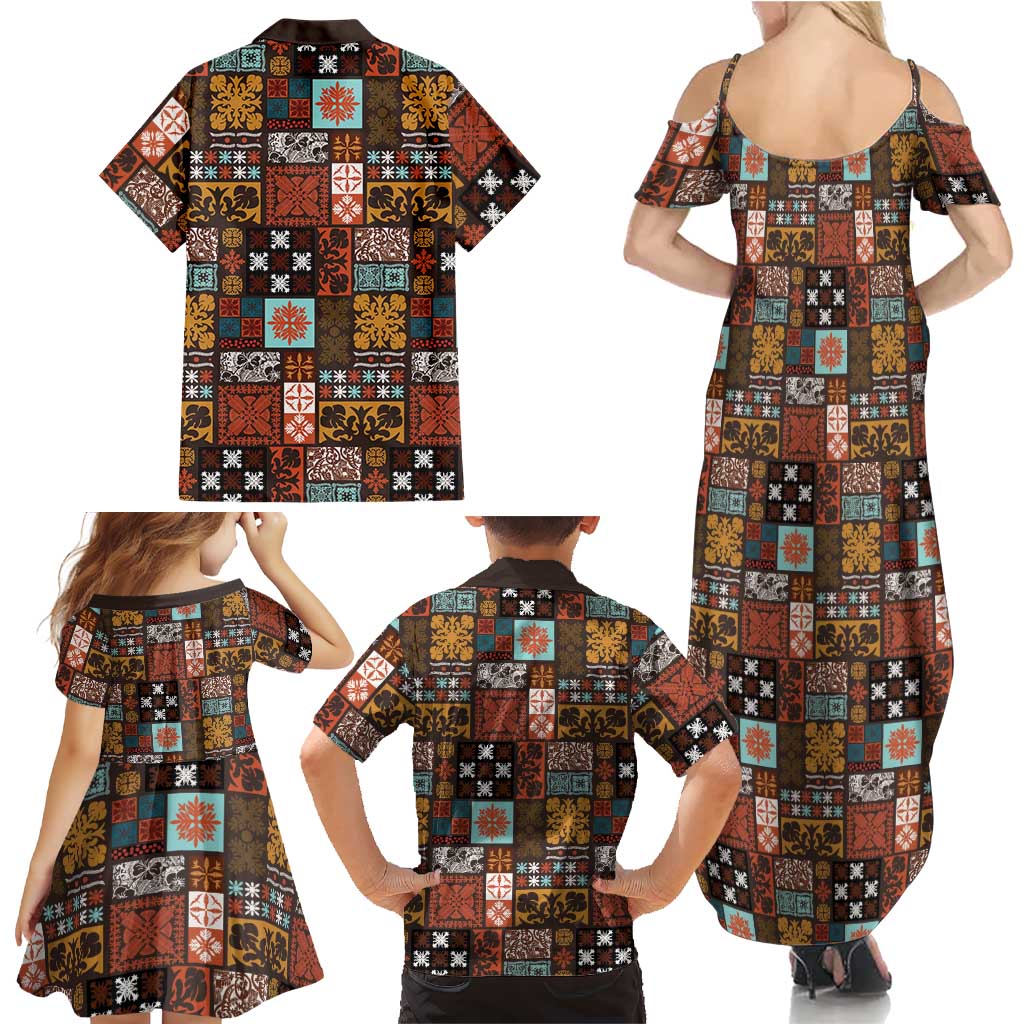 Vintage Hawaiian Quilting Patterns Family Matching Summer Maxi Dress and Hawaiian Shirt Brown Style Tribal Fabric Patchwork LT9 - Polynesian Pride