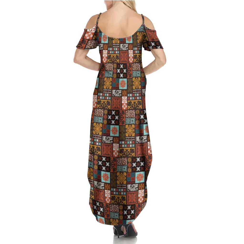 Vintage Hawaiian Quilting Patterns Family Matching Summer Maxi Dress and Hawaiian Shirt Brown Style Tribal Fabric Patchwork LT9 - Polynesian Pride