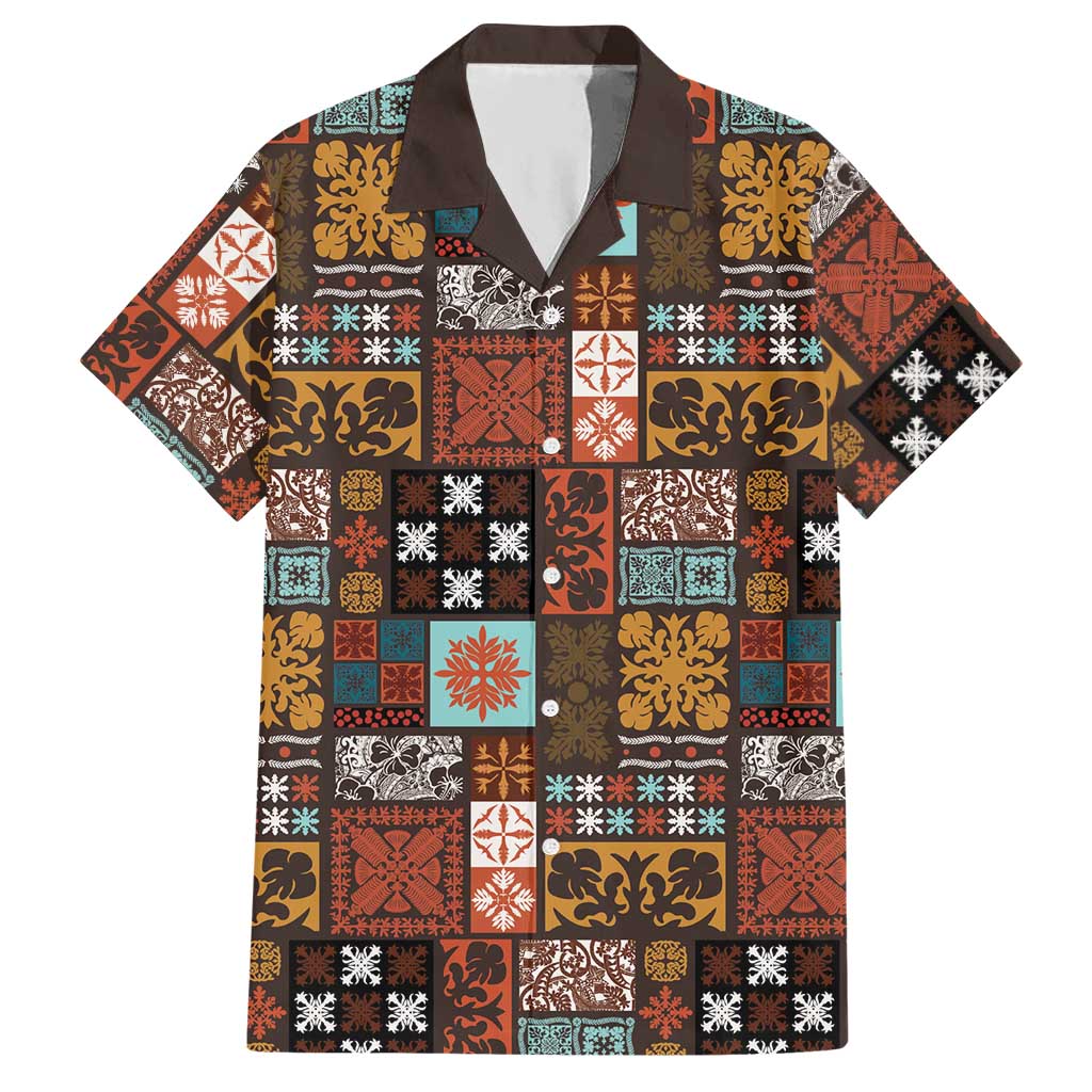 Vintage Hawaiian Quilting Patterns Hawaiian Shirt Brown Style Tribal Fabric Patchwork - Polynesian Pride