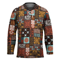 Vintage Hawaiian Quilting Patterns Hockey Jersey Brown Style Tribal Fabric Patchwork LT9 Unisex Brown - Polynesian Pride