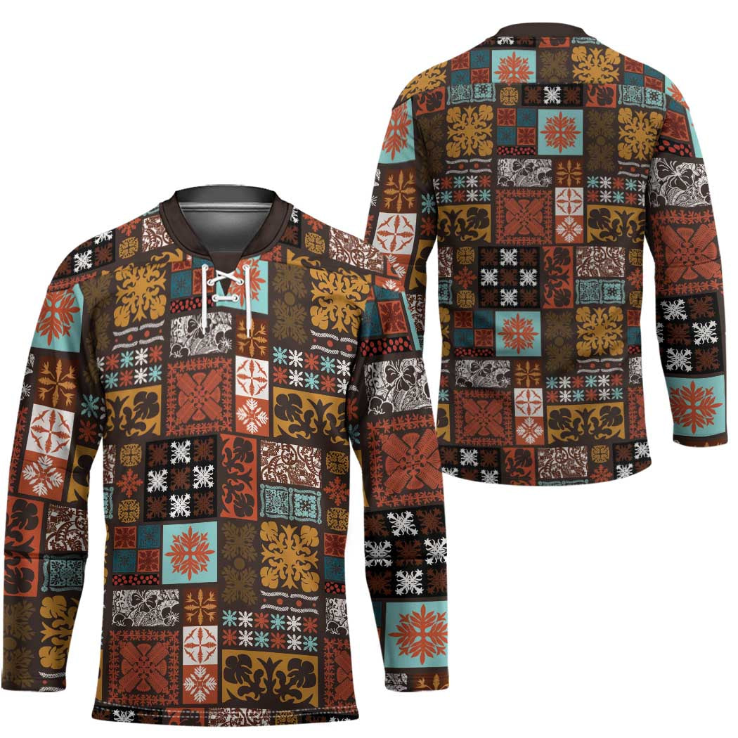 Vintage Hawaiian Quilting Patterns Hockey Jersey Brown Style Tribal Fabric Patchwork LT9 - Polynesian Pride