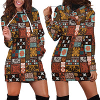 Vintage Hawaiian Quilting Patterns Hoodie Dress Brown Style Tribal Fabric Patchwork - Polynesian Pride