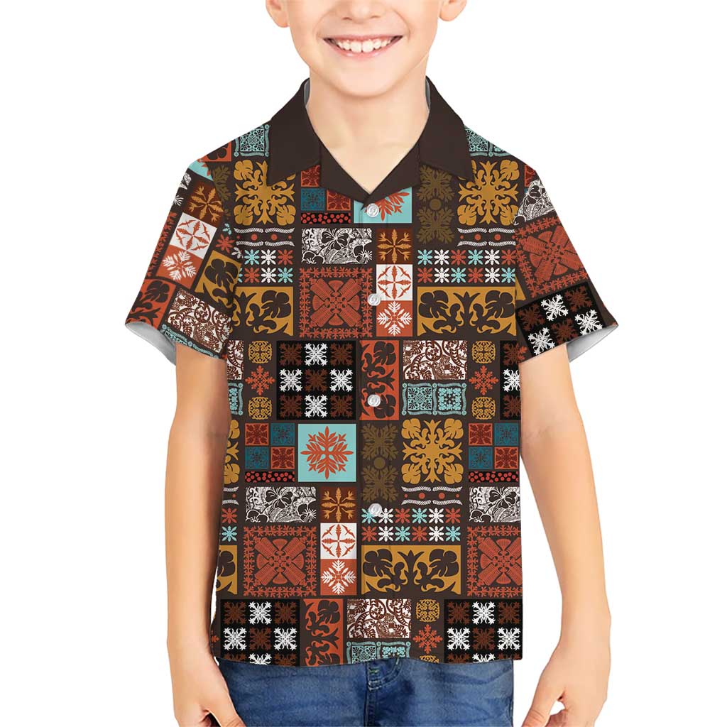 Vintage Hawaiian Quilting Patterns Kid Hawaiian Shirt Brown Style Tribal Fabric Patchwork - Polynesian Pride