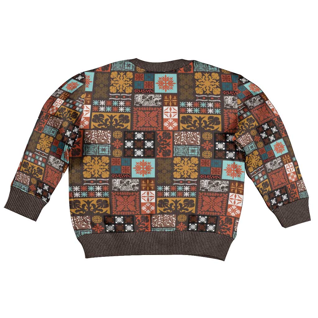 Vintage Hawaiian Quilting Patterns Kid Ugly Christmas Sweater Brown Style Tribal Fabric Patchwork LT9 - Polynesian Pride