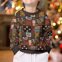 Vintage Hawaiian Quilting Patterns Kid Ugly Christmas Sweater Brown Style Tribal Fabric Patchwork LT9 - Polynesian Pride