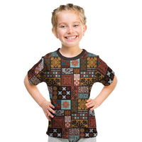 Vintage Hawaiian Quilting Patterns Kid T Shirt Brown Style Tribal Fabric Patchwork LT9 Brown - Polynesian Pride