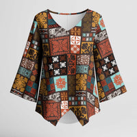 Vintage Hawaiian Quilting Patterns Kimono Sleeve Blouse Brown Style Tribal Fabric Patchwork LT9 Female Brown - Polynesian Pride