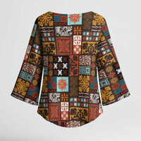 Vintage Hawaiian Quilting Patterns Kimono Sleeve Blouse Brown Style Tribal Fabric Patchwork LT9 - Polynesian Pride