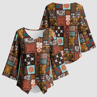 Vintage Hawaiian Quilting Patterns Kimono Sleeve Blouse Brown Style Tribal Fabric Patchwork LT9 - Polynesian Pride