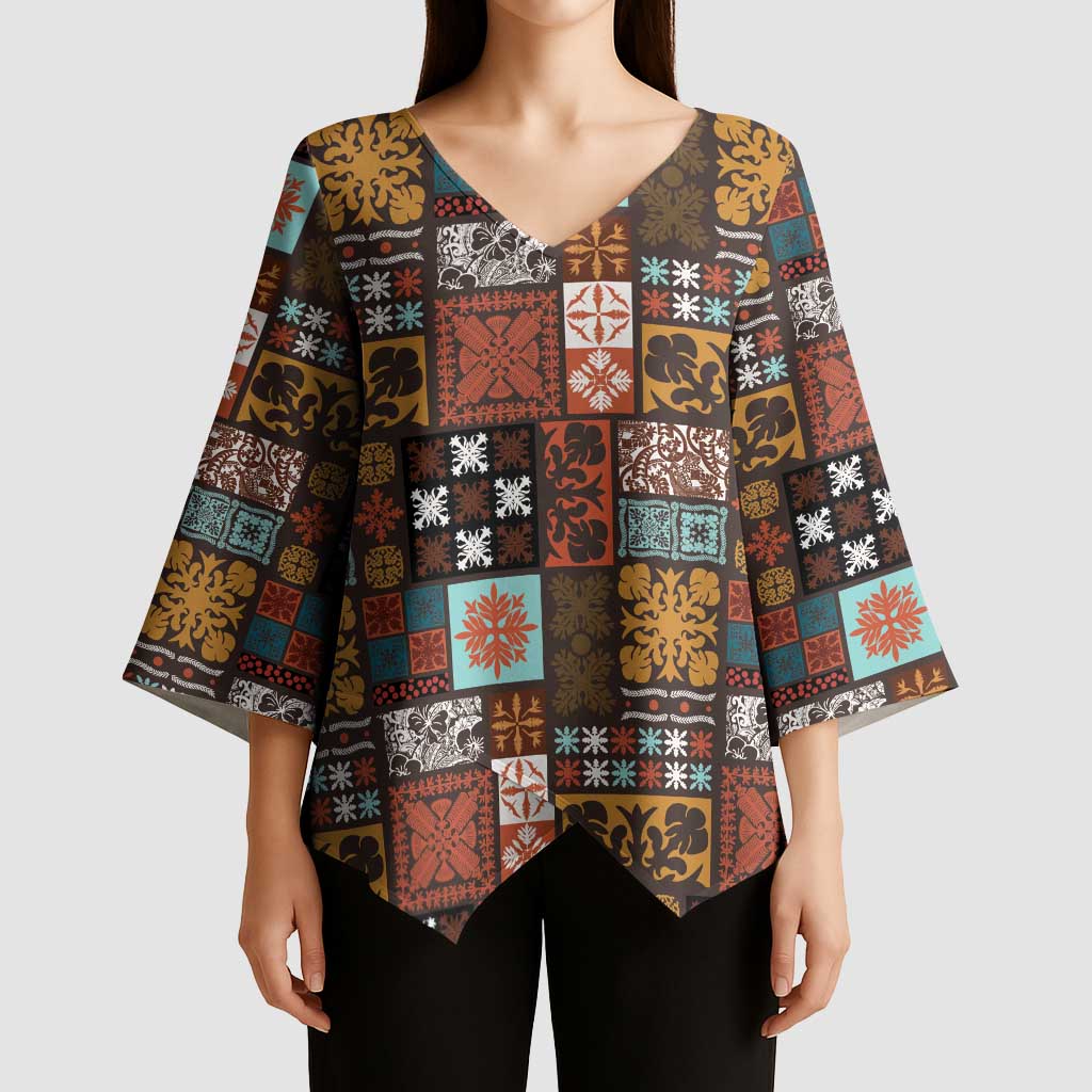 Vintage Hawaiian Quilting Patterns Kimono Sleeve Blouse Brown Style Tribal Fabric Patchwork LT9 - Polynesian Pride